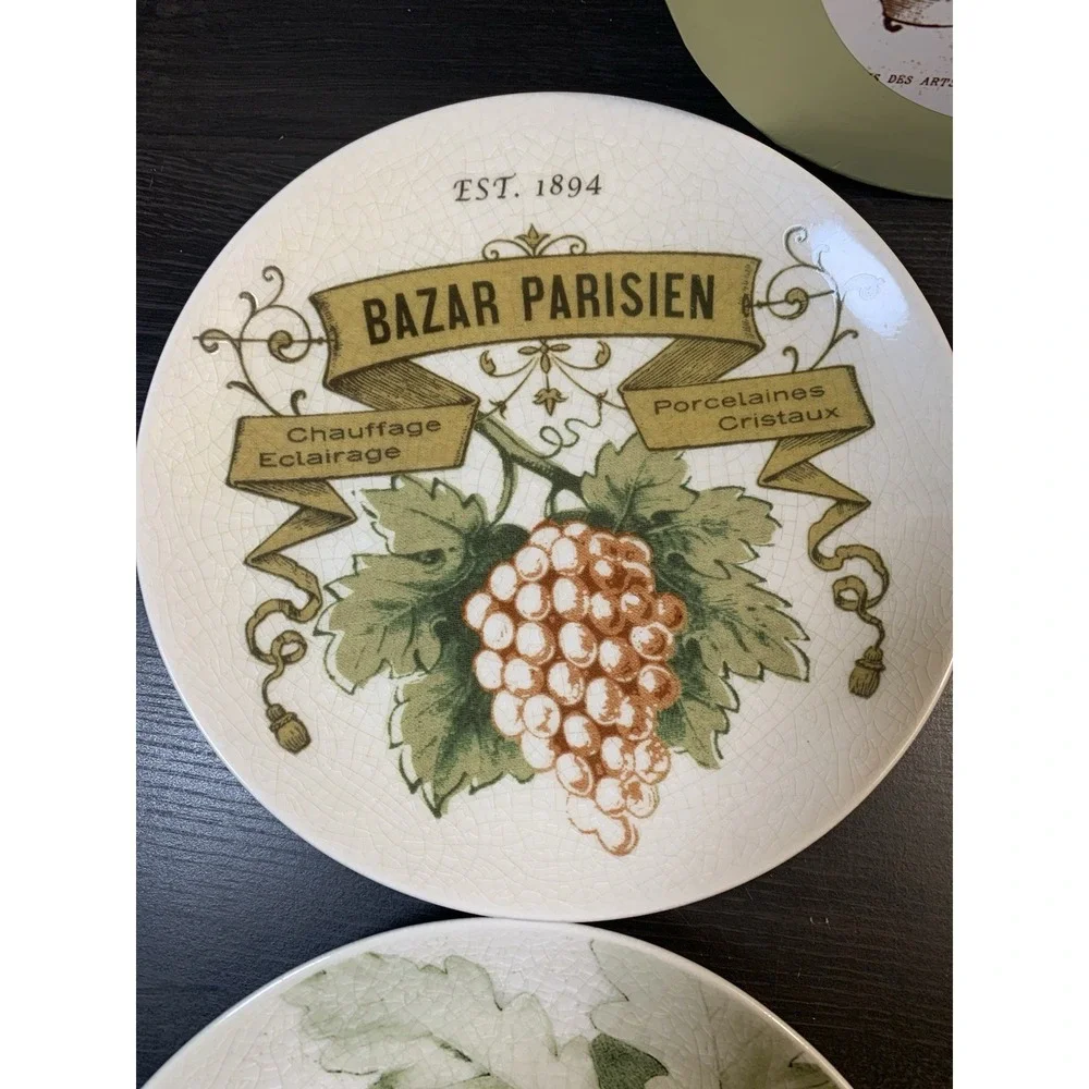 Pottery Barn Vino Plates Set of 4 French Vintage Botanical Appetizer Plates Box
